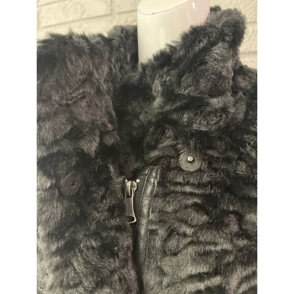 Adrienne Landau Women Front Zip Black Faux Fur Longline Coat with Pockets Size M - Picture 7 of 15